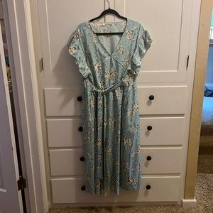 Blue floral flutter sleeve dress